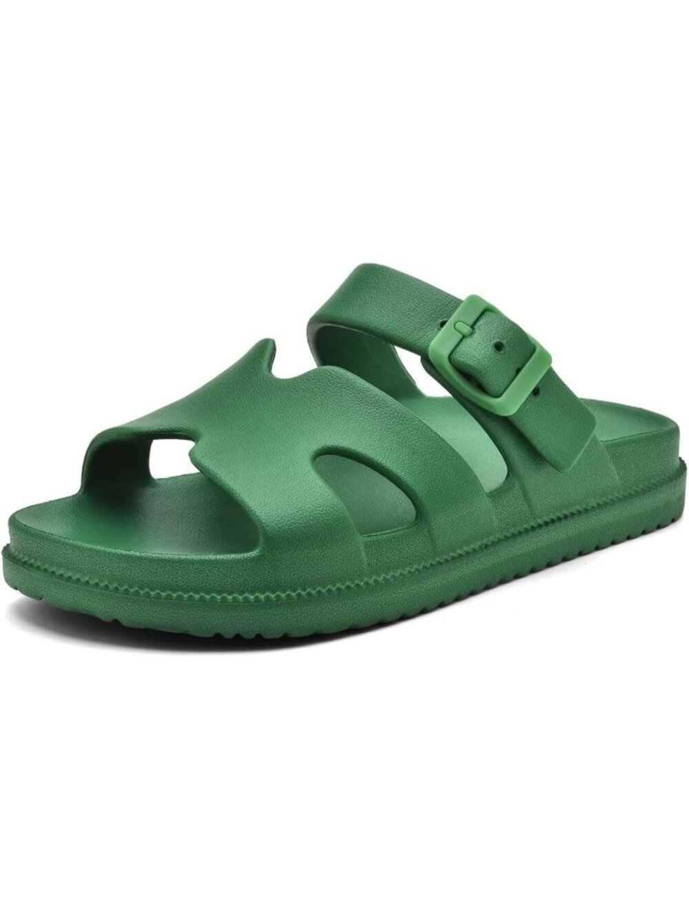 Women's Dark Green Flat Sandal Arch Support Summer Beach Slip on Slides H-Strap